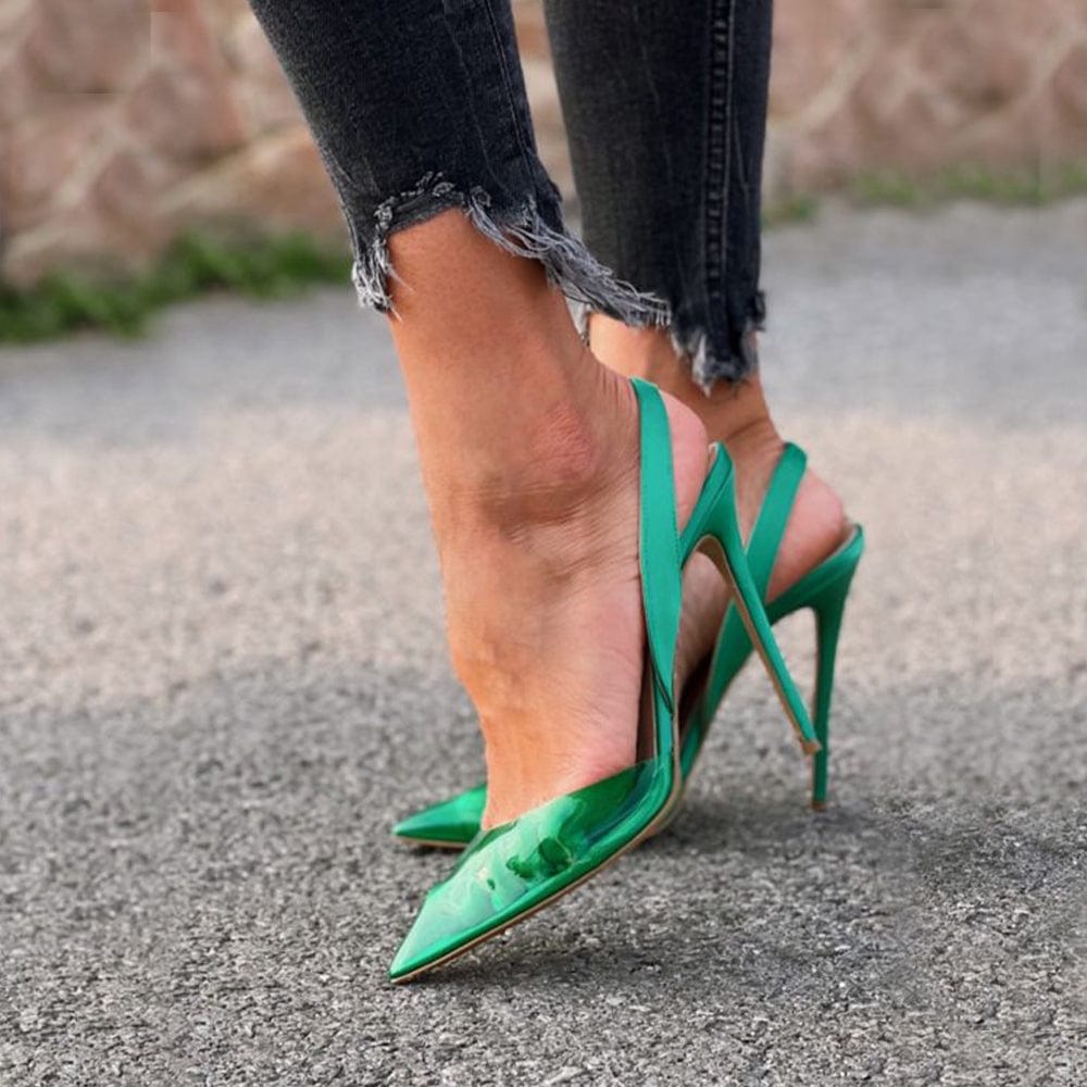 Zapatos de slingback verde satinado/pvc Mujer – Identità Shoes